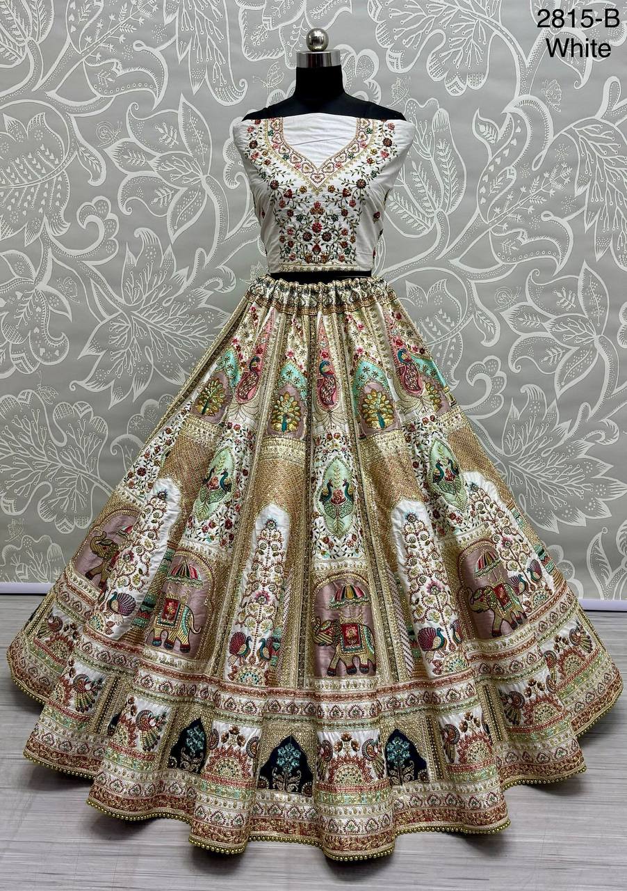 Grand Bridal Look – Silk Lehenga Choli with Codding Embroidery & Two Dupattas