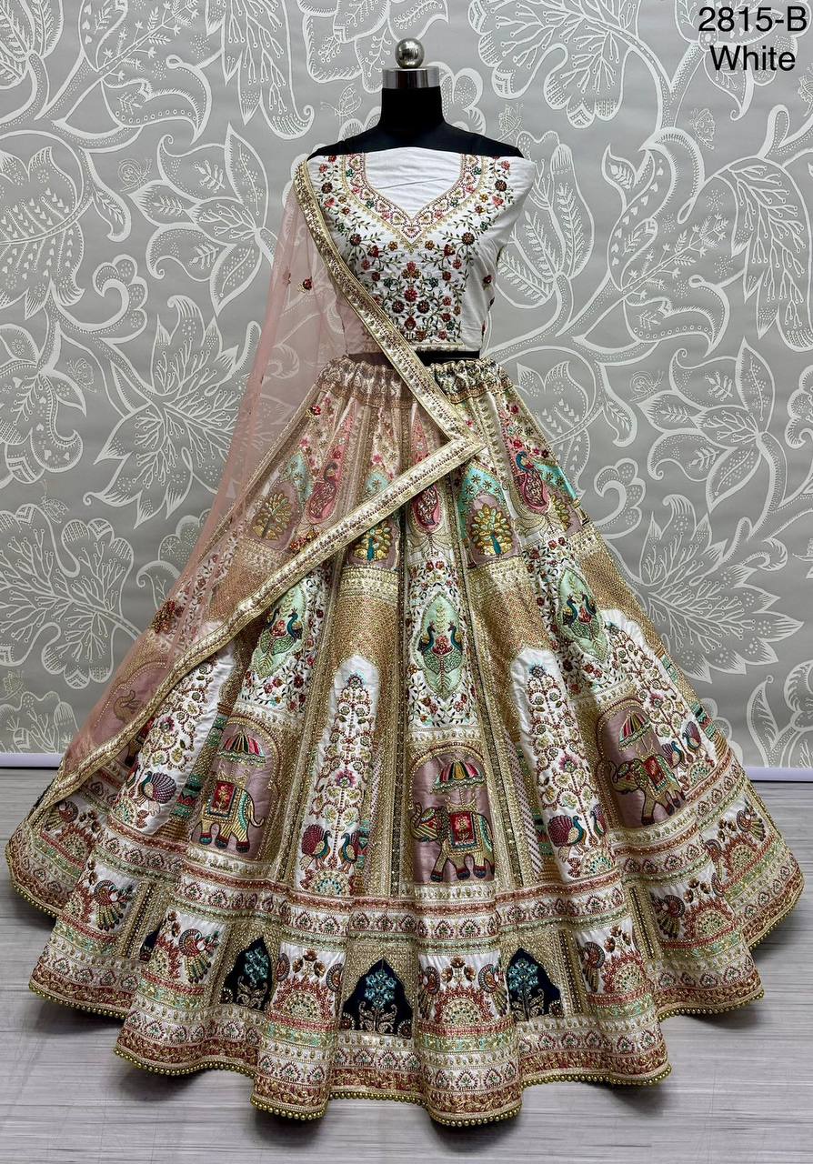 Grand Bridal Look – Silk Lehenga Choli with Codding Embroidery & Two Dupattas