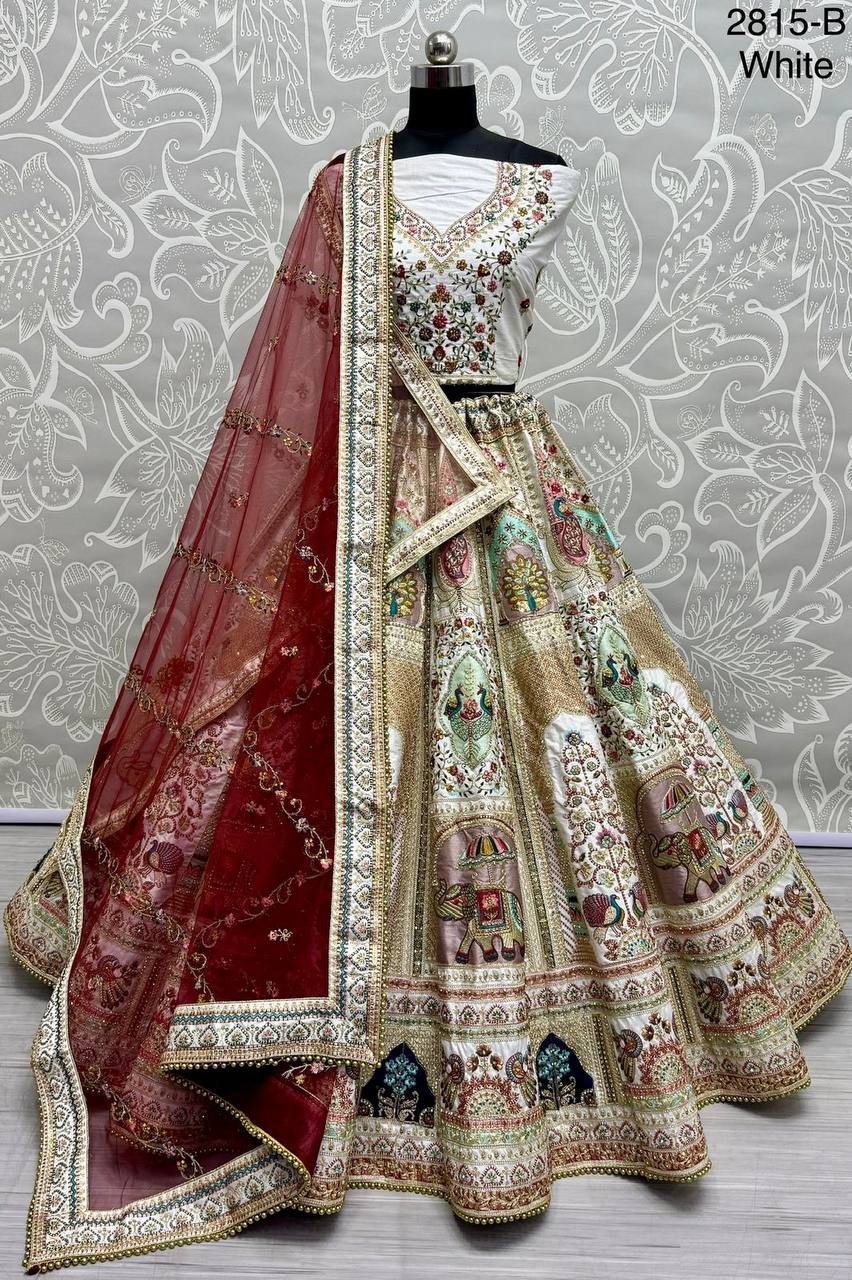 Grand Bridal Look – Silk Lehenga Choli with Codding Embroidery & Two Dupattas