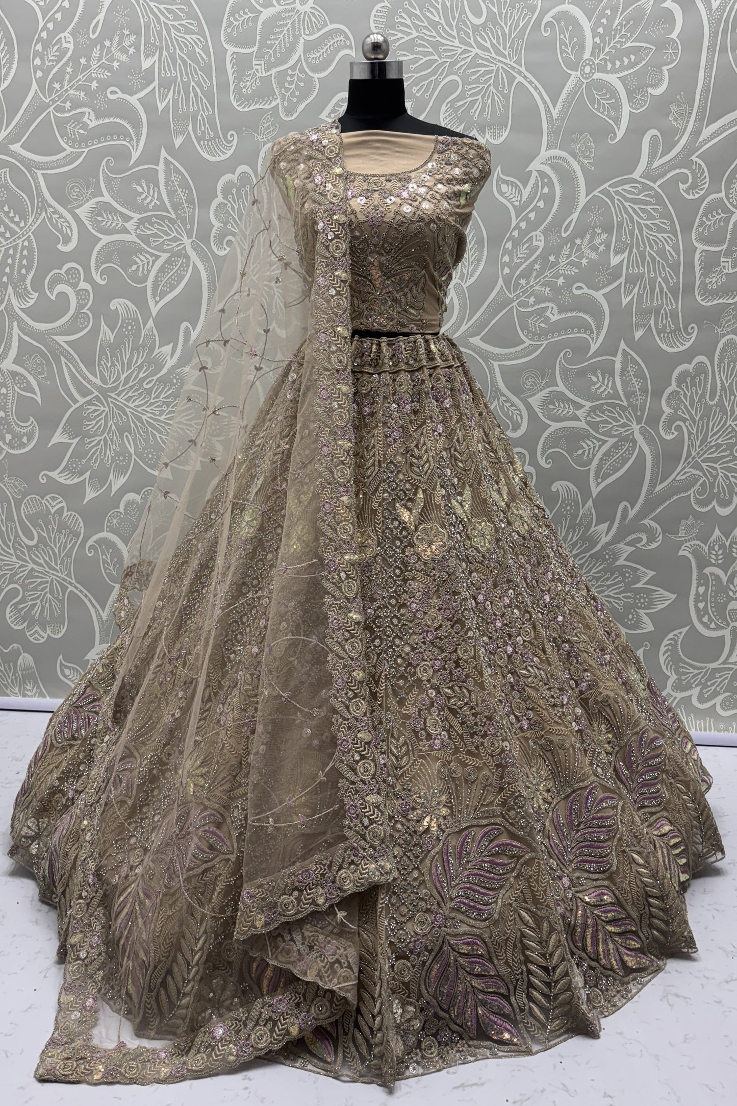 Onion Color Soft Net Bridal Wear Lehenga Choli