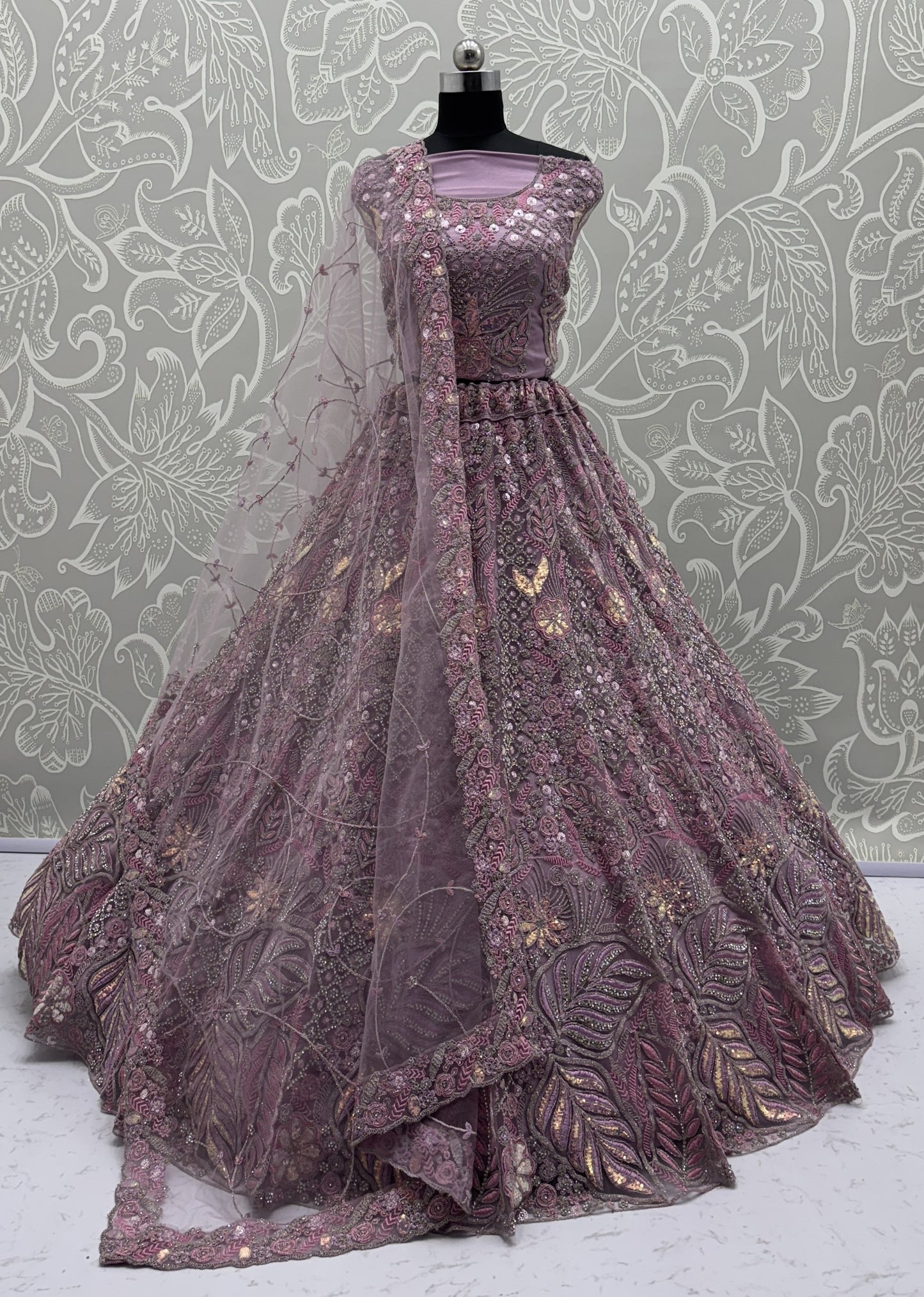 Onion Color Soft Net Bridal Wear Lehenga Choli