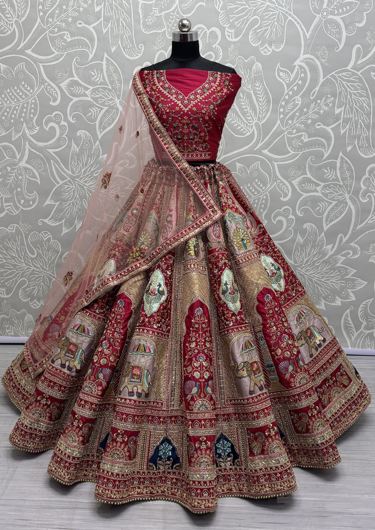 Grand Bridal Look – Silk Lehenga Choli with Codding Embroidery & Two Dupattas
