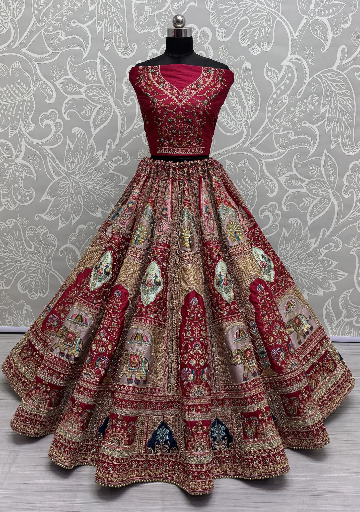 Grand Bridal Look – Silk Lehenga Choli with Codding Embroidery & Two Dupattas