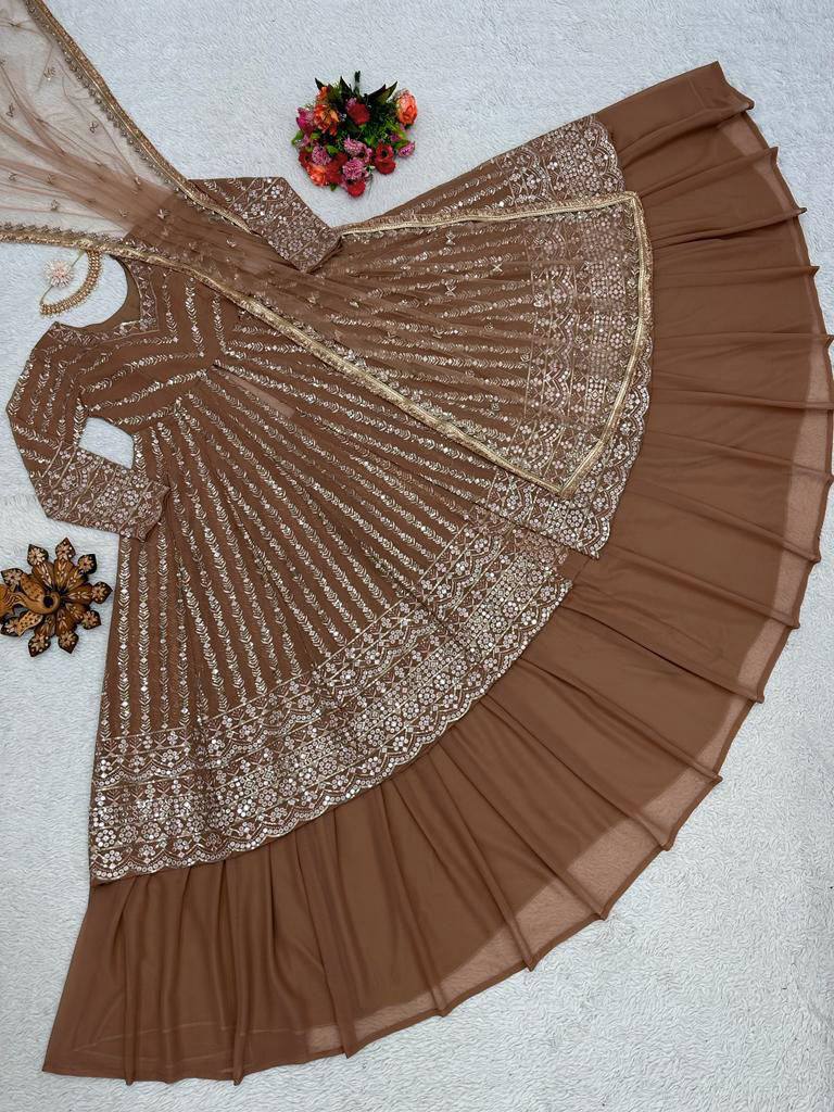 Party Wear Georgette Stitched Gown With Lehenga Dupatta