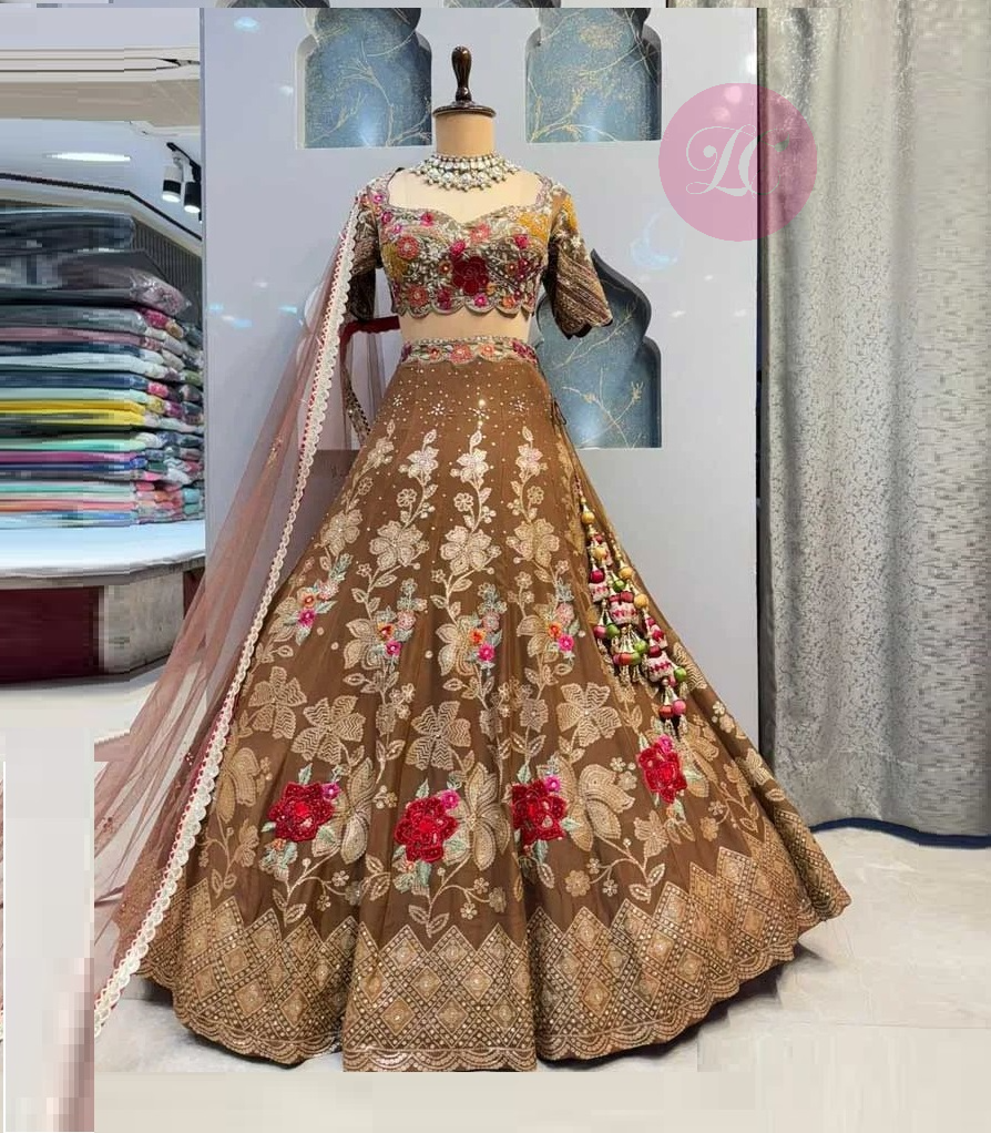Mustard Color Jimmi Chu Silk Embroidered Lehenga Choli With Cancan