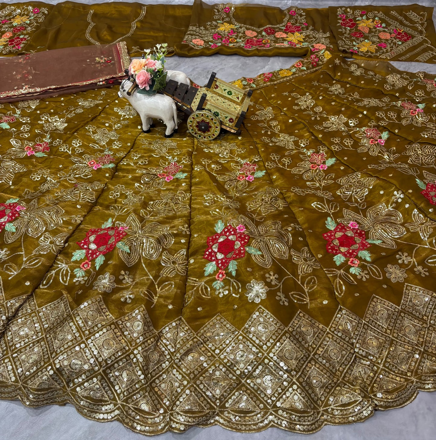 Mustard Color Jimmi Chu Silk Embroidered Lehenga Choli With Cancan