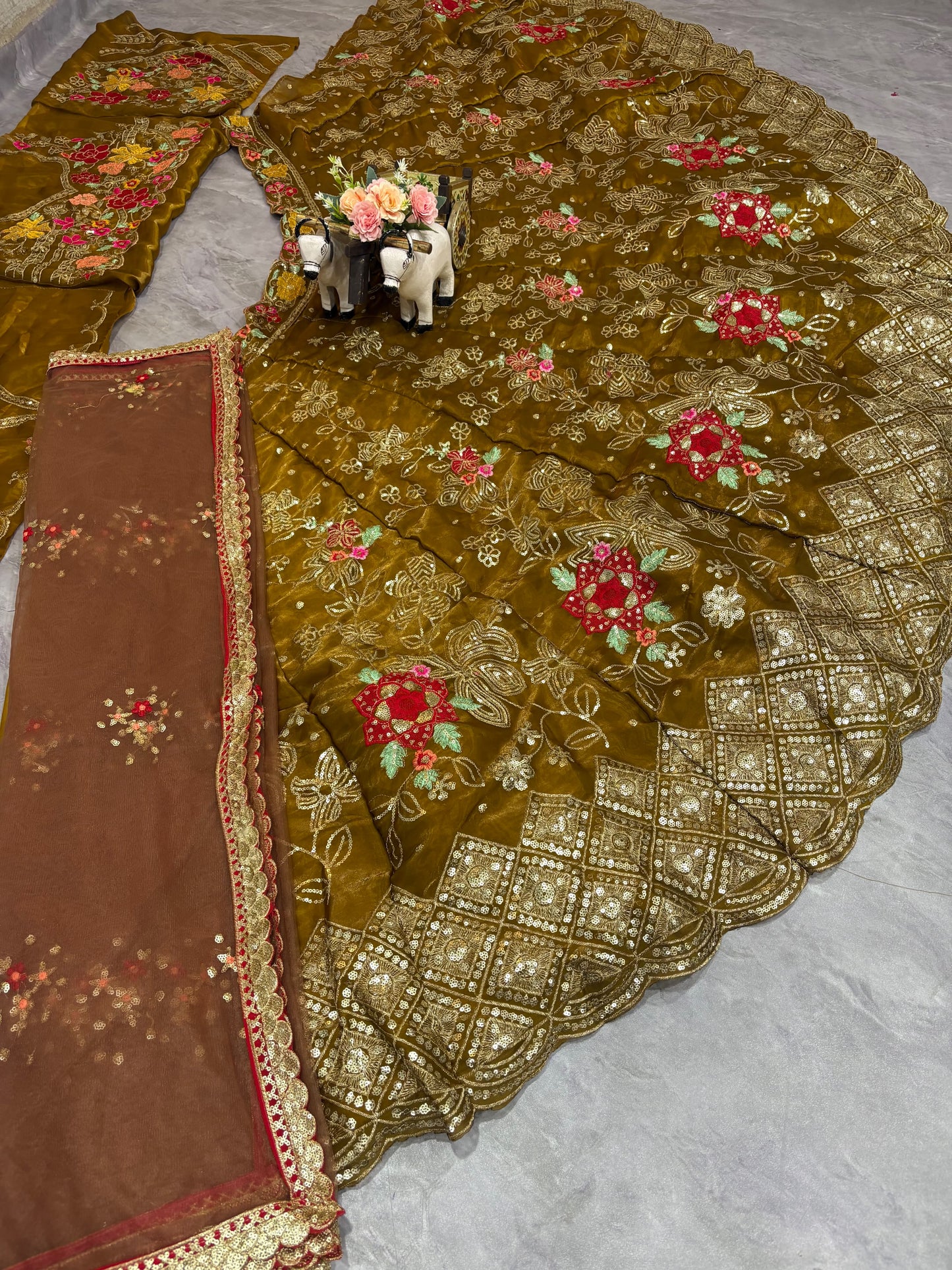 Mustard Color Jimmi Chu Silk Embroidered Lehenga Choli With Cancan