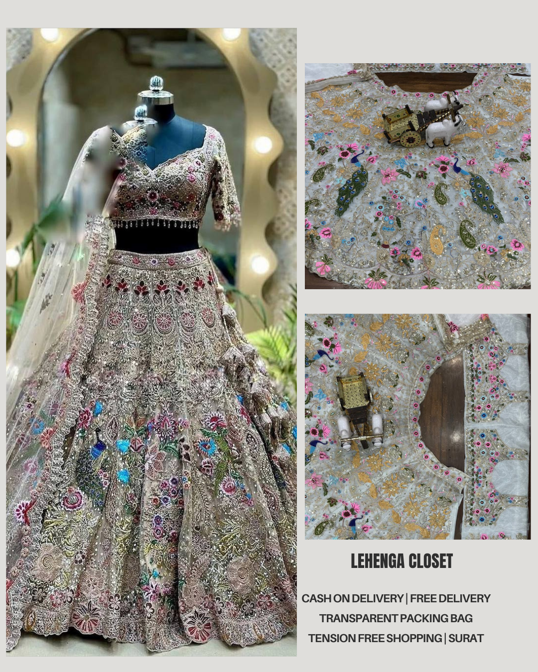 Wedding Wear Organza Silk Peacock Work Lehenga Choli