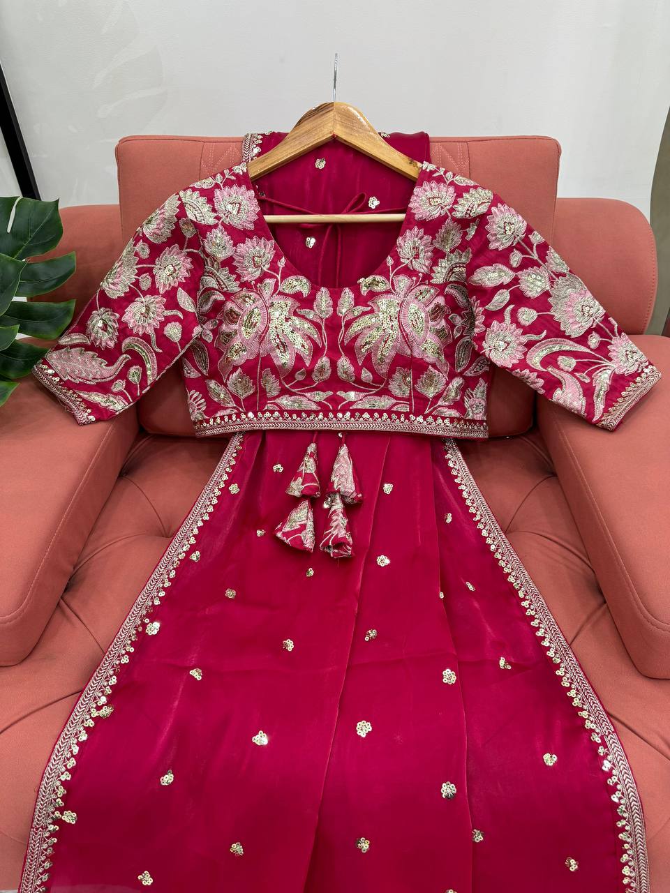 Designer Organza Silk Saree With Heavy Work Blouse
