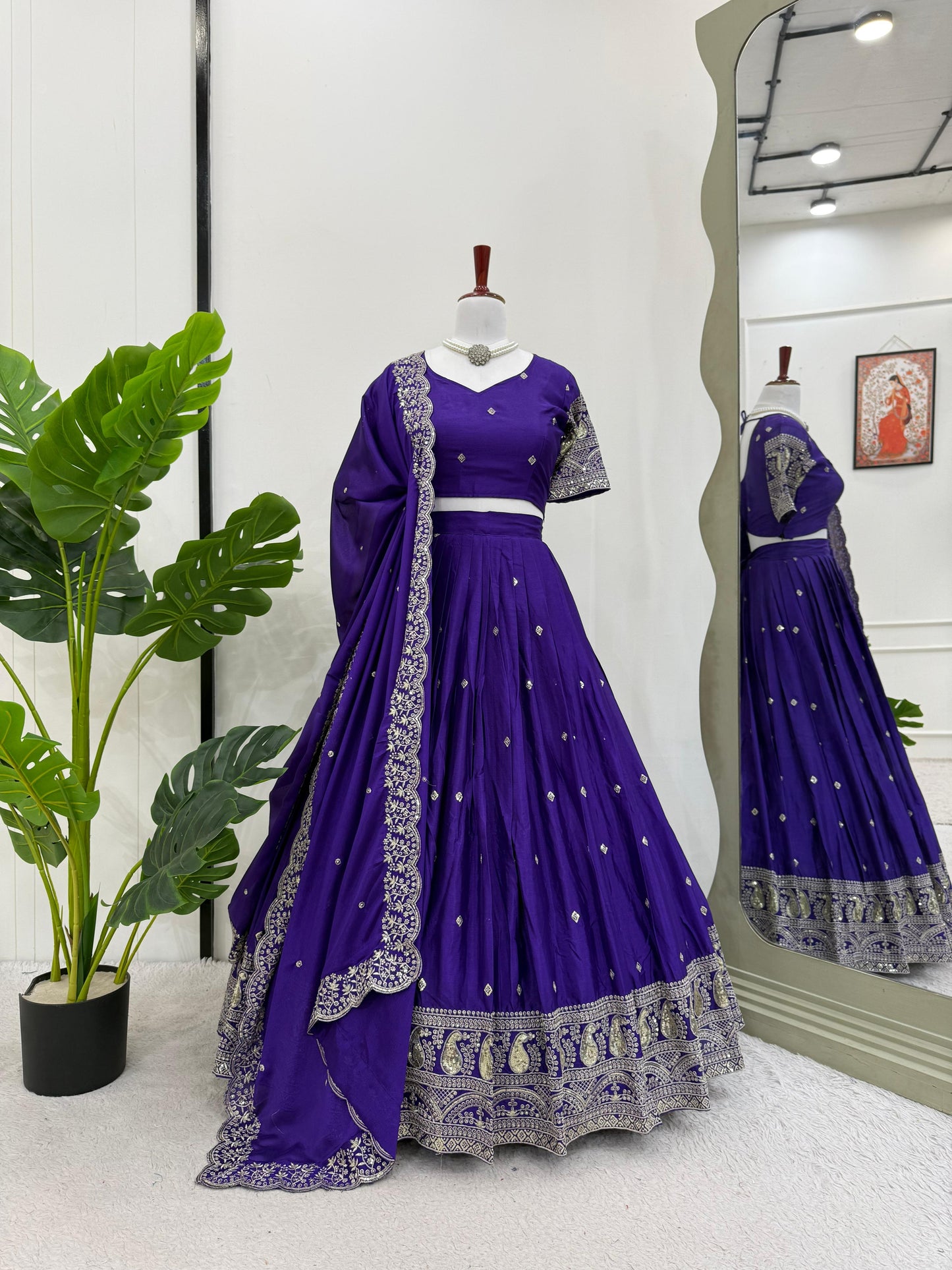 Chinon Silk Sauber Lehenga Choli ~Purple & Wine