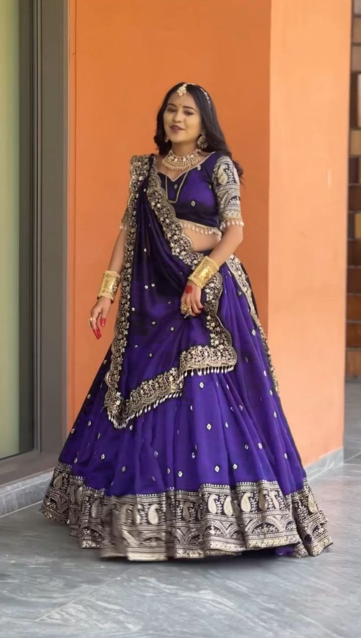Chinon Silk Sauber Lehenga Choli ~Purple & Wine