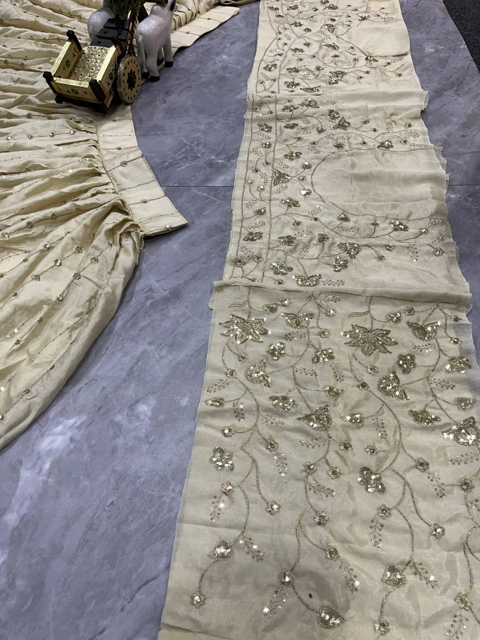 Cream Color Chinon Silk Sequence Work Lehenga Choli