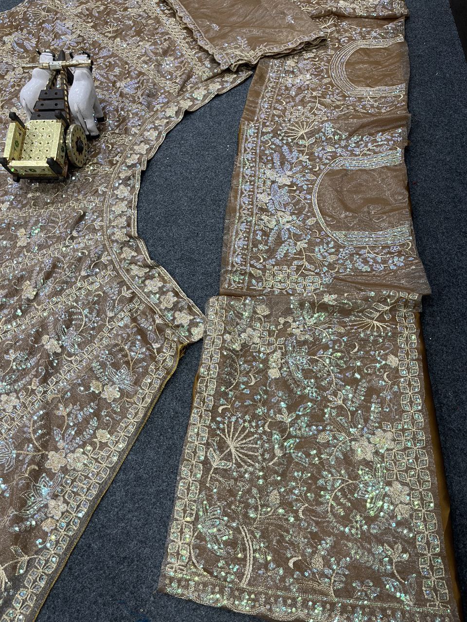 Coffee Color Shining Net Lehenga Choli