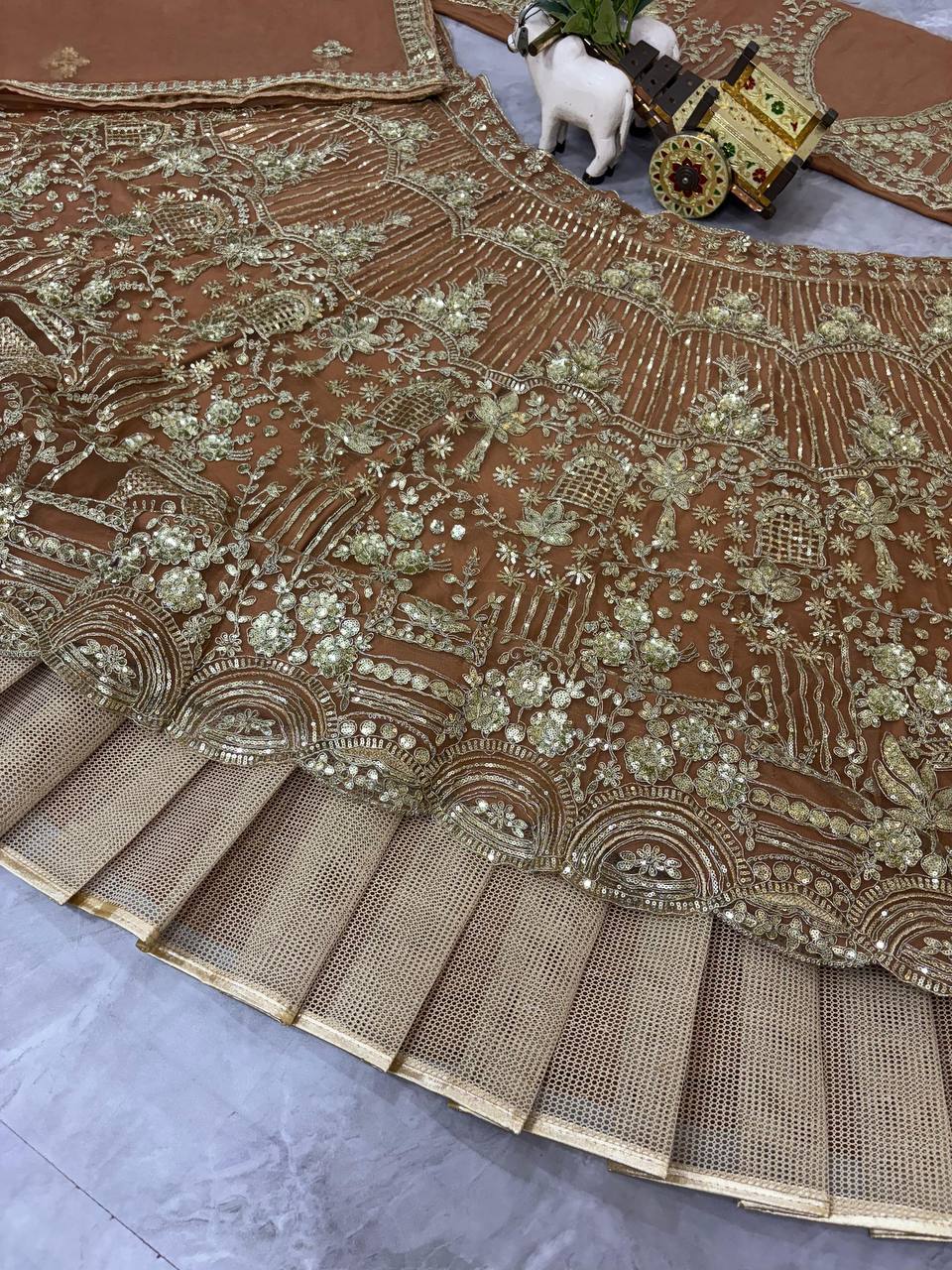 Chocalate Color Soft Net Heavy Sequence Jari Work Lehenga Choli