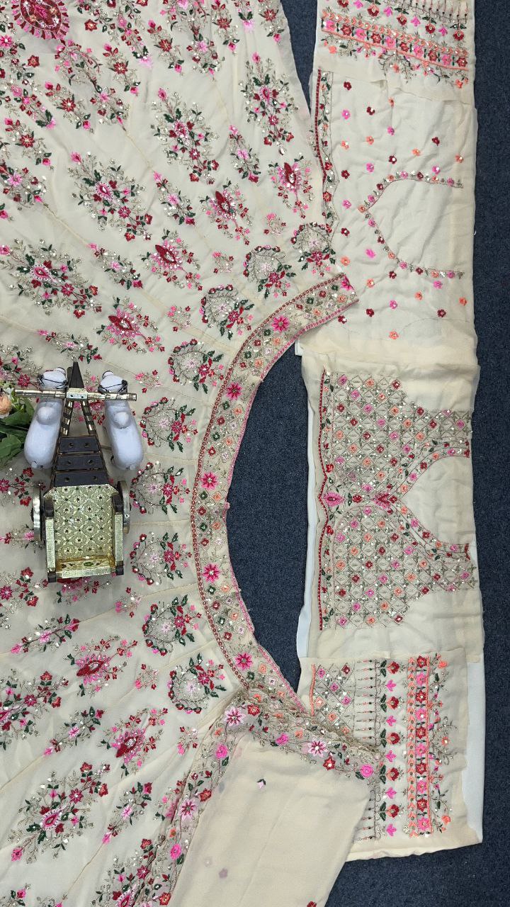 Cream Georgette Beautiful Thread Embroidered Lehenga Choli
