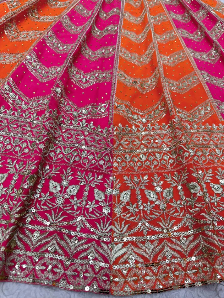 Pink Orange Color Georgette Sequence Work Wedding Wear Lehenga