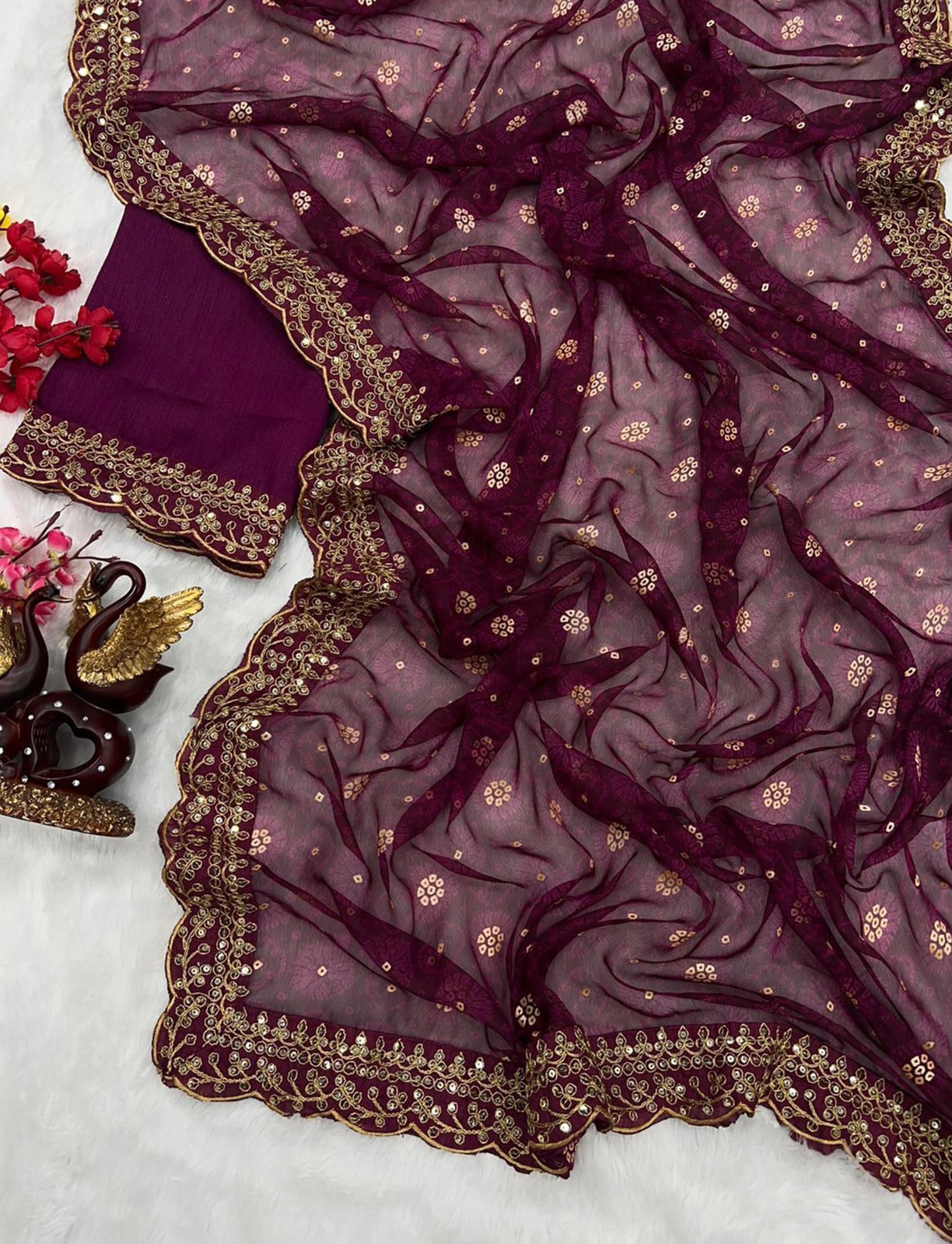 Designer Georgette Print Embroidered Saree Blouse