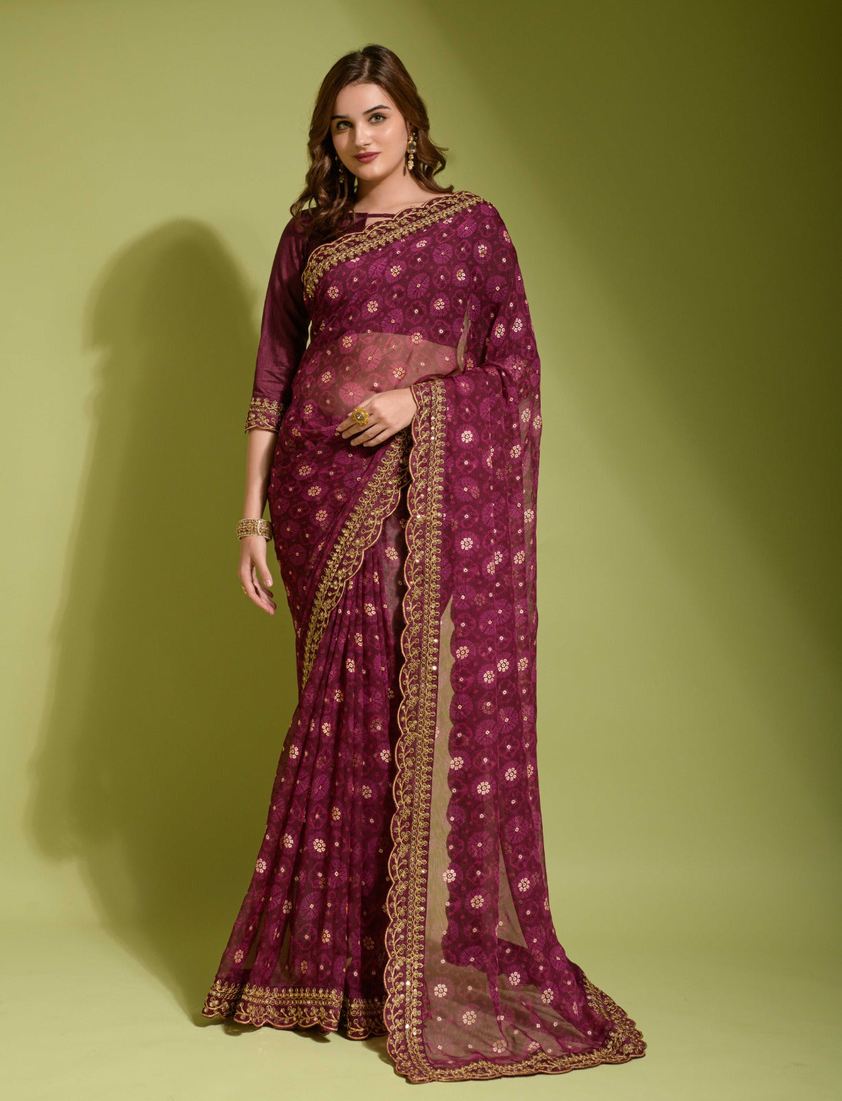 Designer Georgette Print Embroidered Saree Blouse