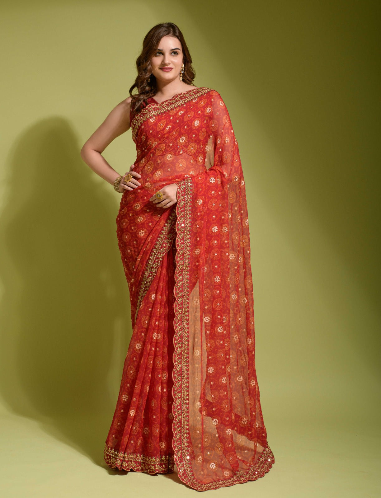 Designer Georgette Print Embroidered Saree Blouse