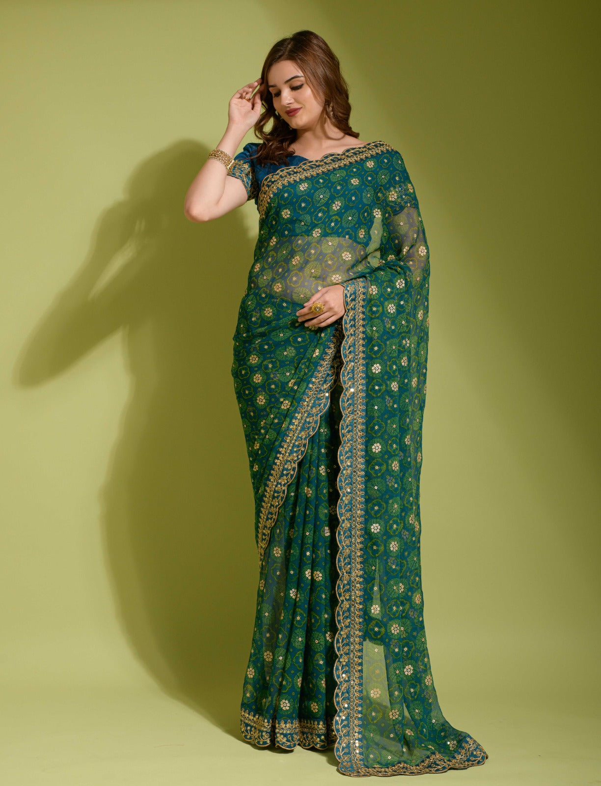 Designer Georgette Print Embroidered Saree Blouse