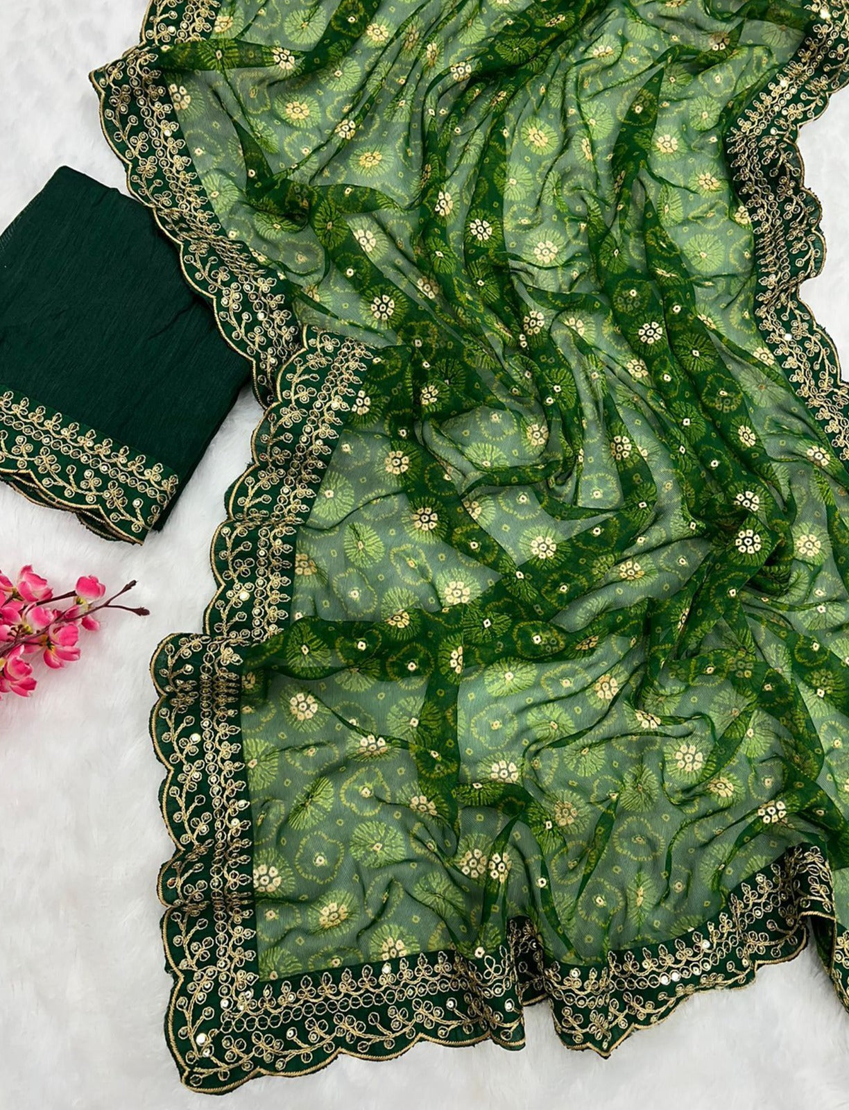 Designer Georgette Print Embroidered Saree Blouse