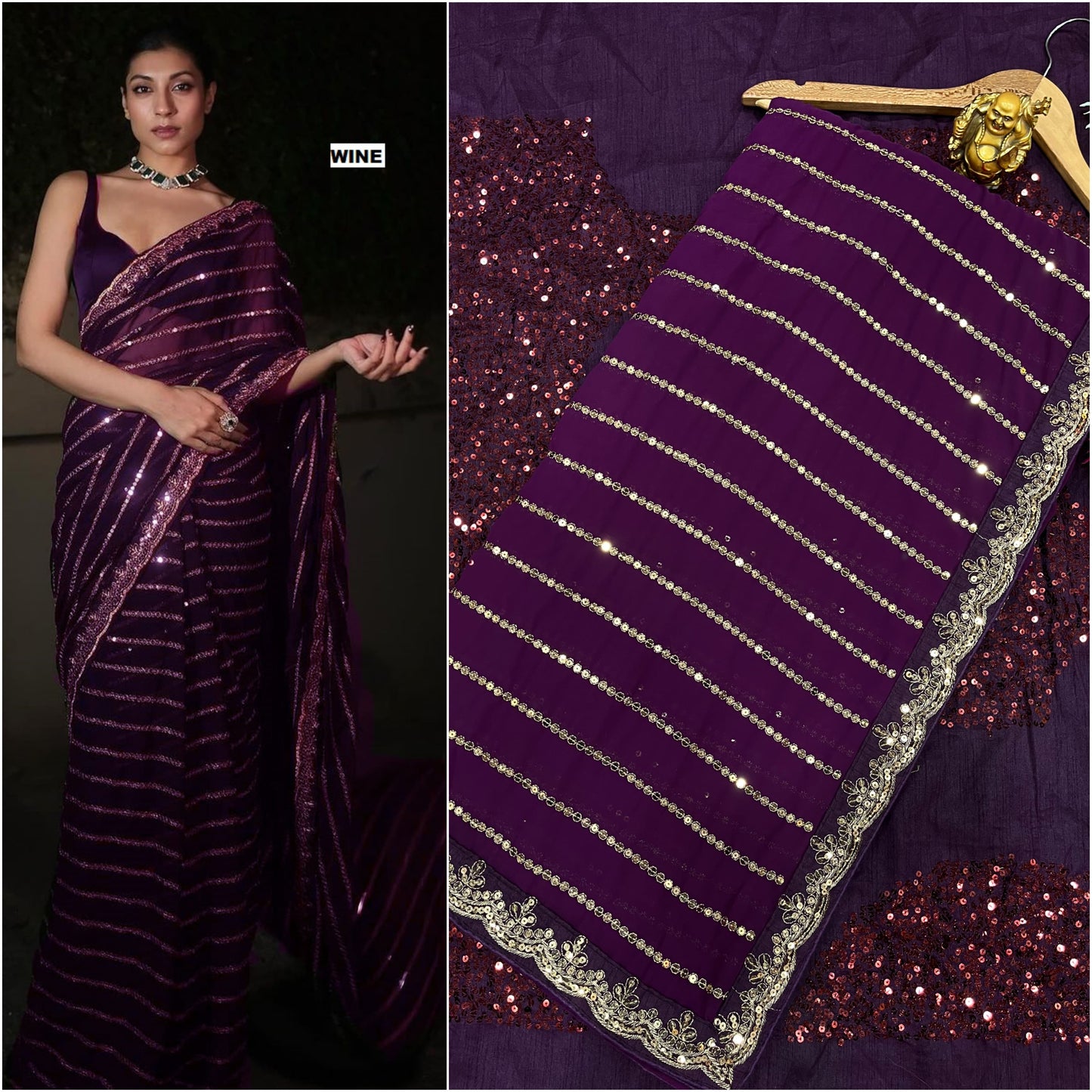 Function Wear Georgette Sequence Work Border Saree