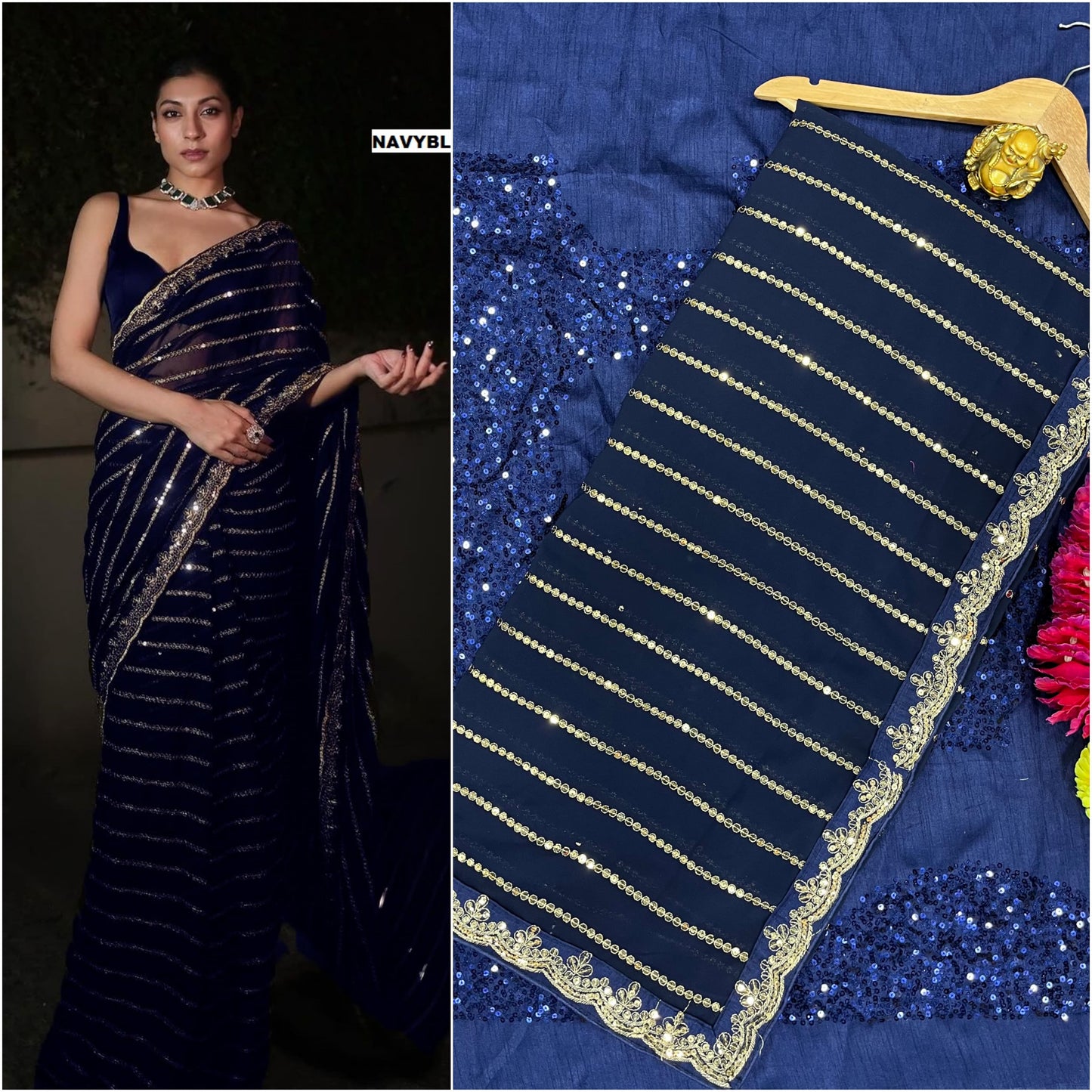 Function Wear Georgette Sequence Work Border Saree