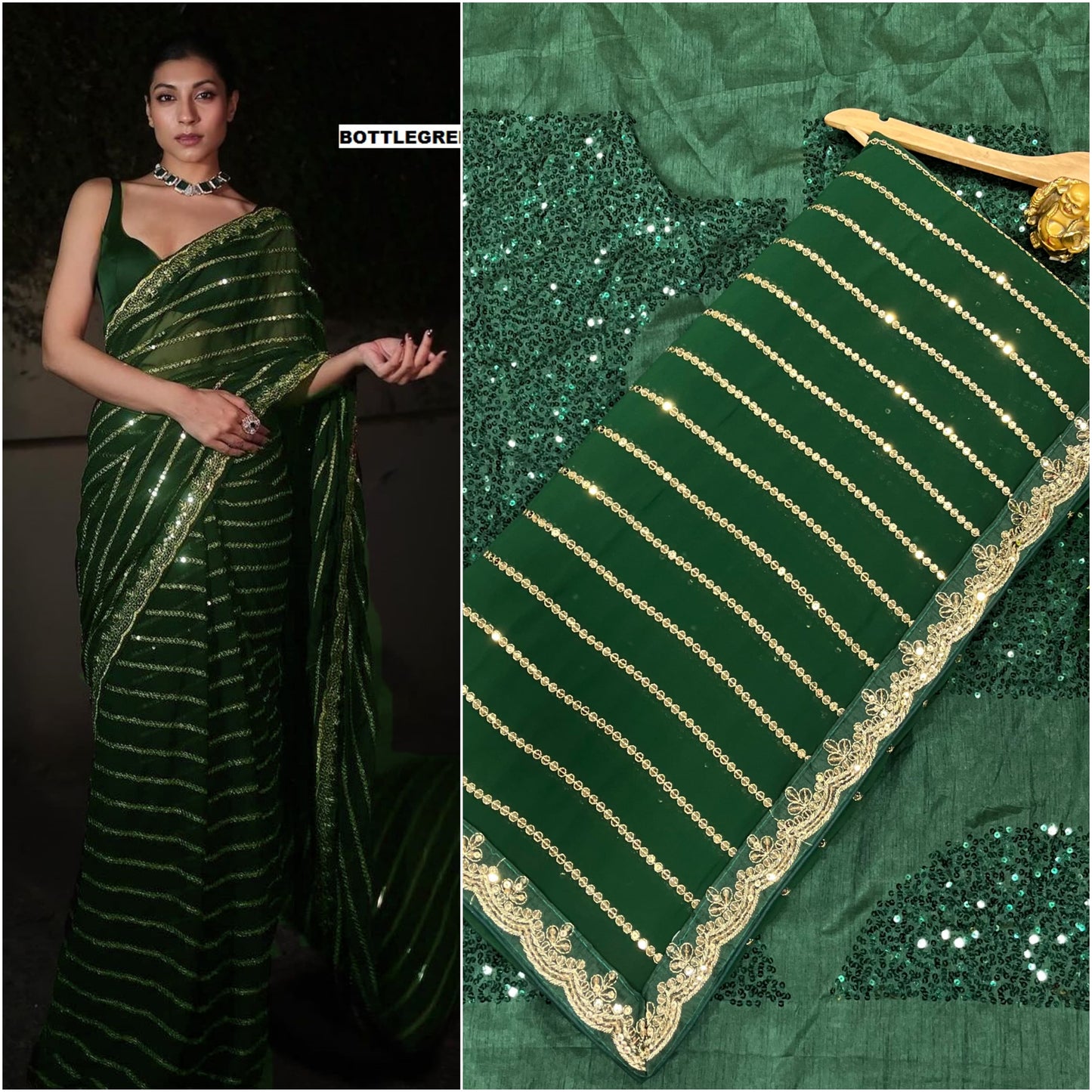 Function Wear Georgette Sequence Work Border Saree