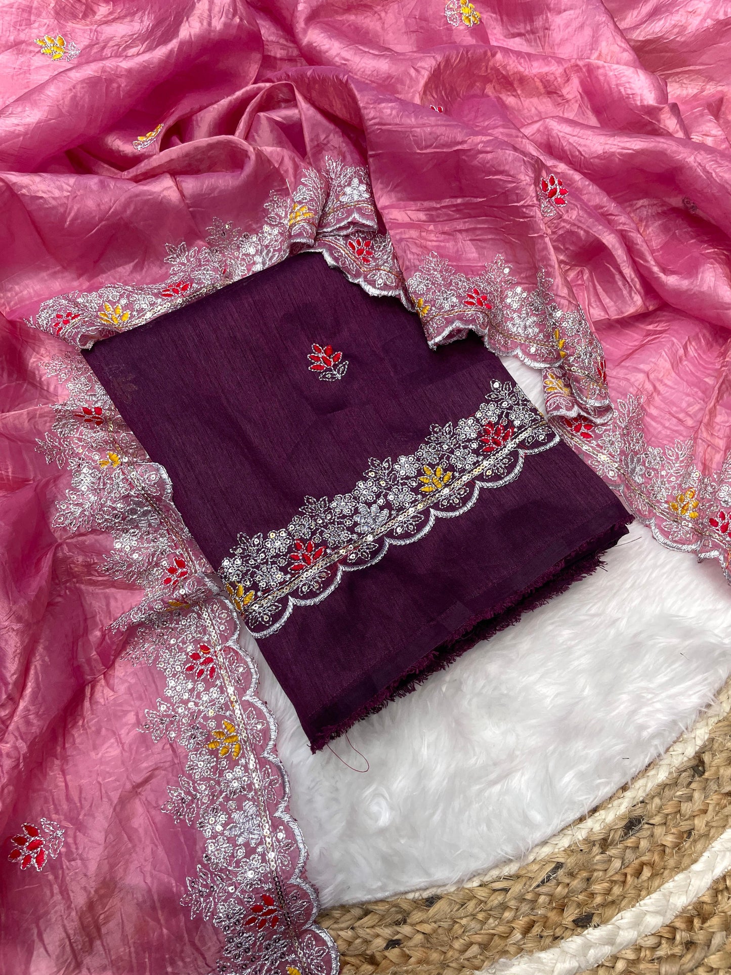 Gold Crush Fabric Embroidered Saree Blouse_stockout