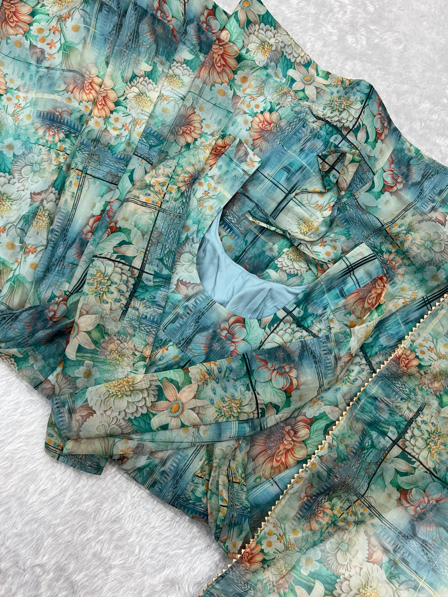 Party Wear Soft Organza Print Ready to Wear Gown