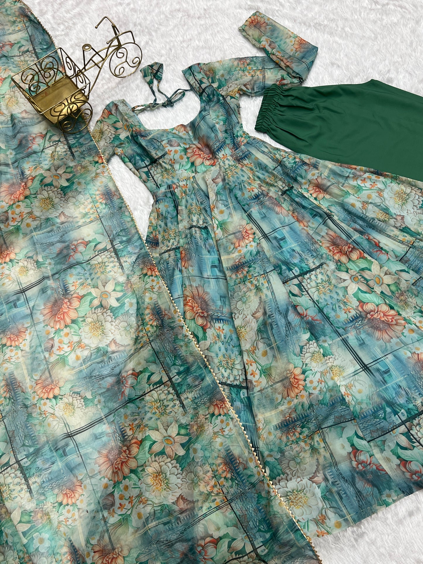 Party Wear Soft Organza Print Ready to Wear Gown