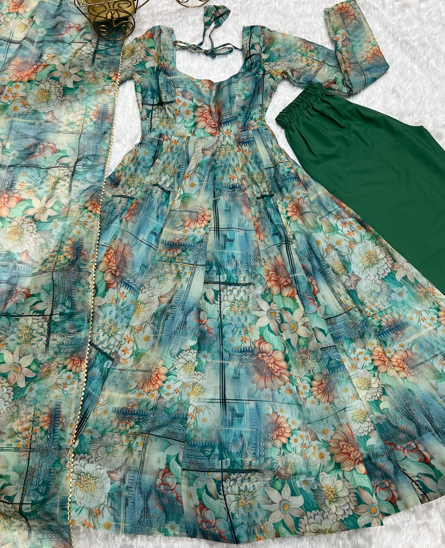 Party Wear Soft Organza Print Ready to Wear Gown