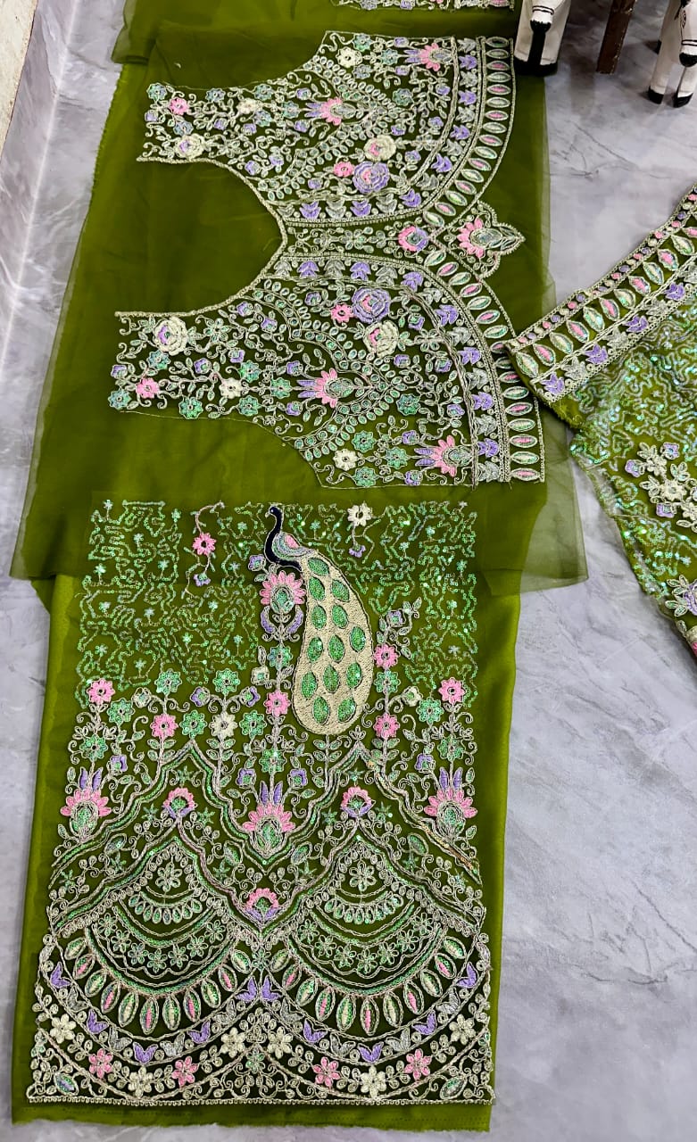 Peacock Design Light Sky Color Soft Net Coding Embroidered Work Lehenga Choli