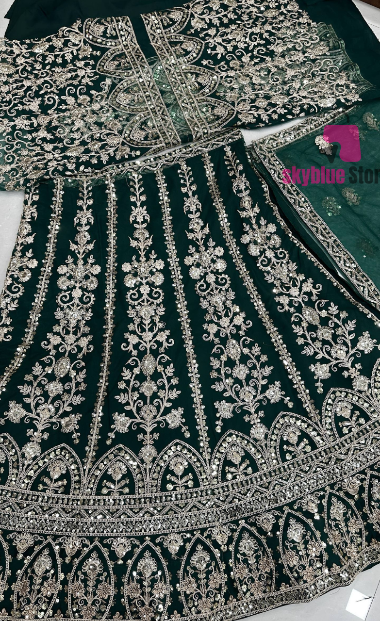 Green Color DVD Soft Net Sequence Work Lehenga Choli