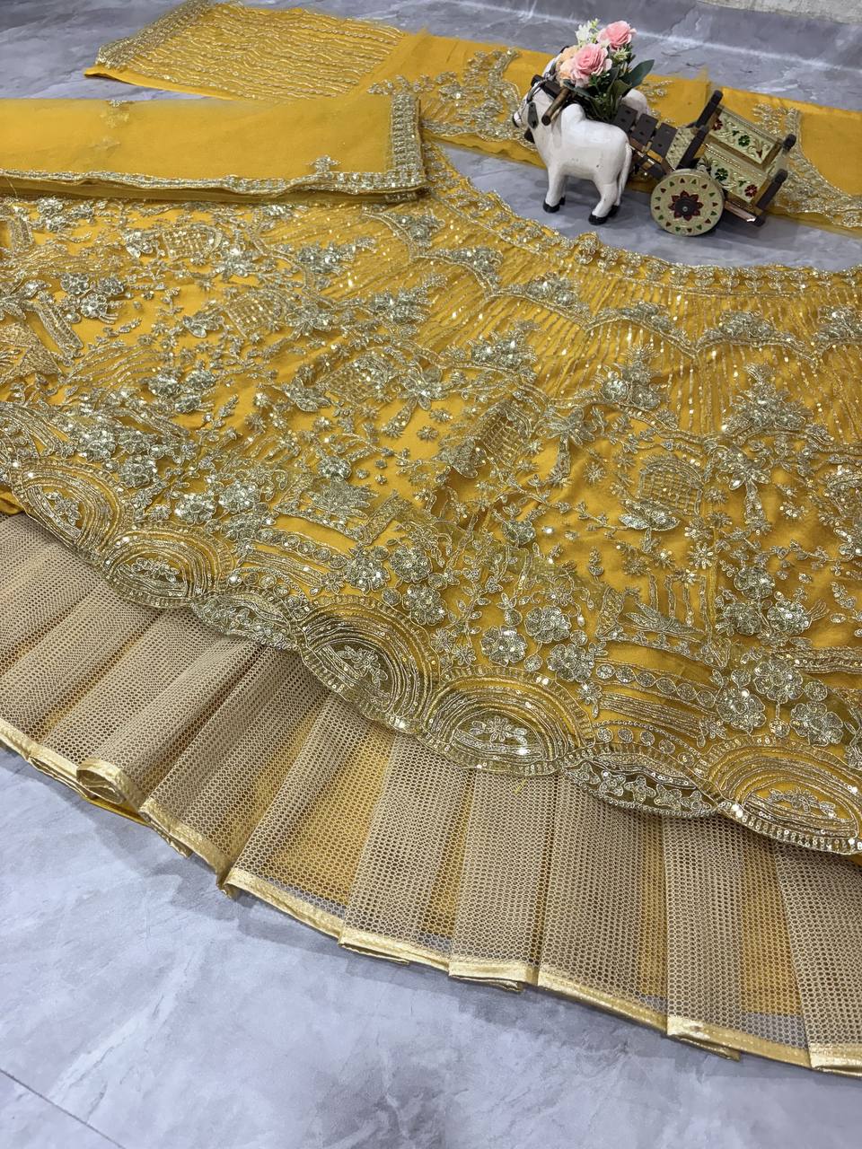 Wedding Wear Mustard Color Heavy Embroidered Lehenga Choli