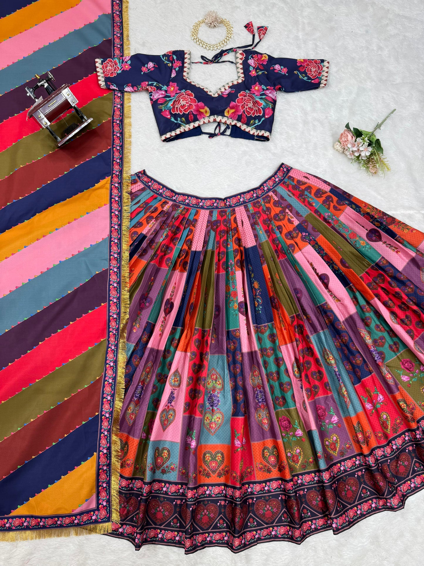 Multi Color Silk Base Printed Lehenga Choli Design