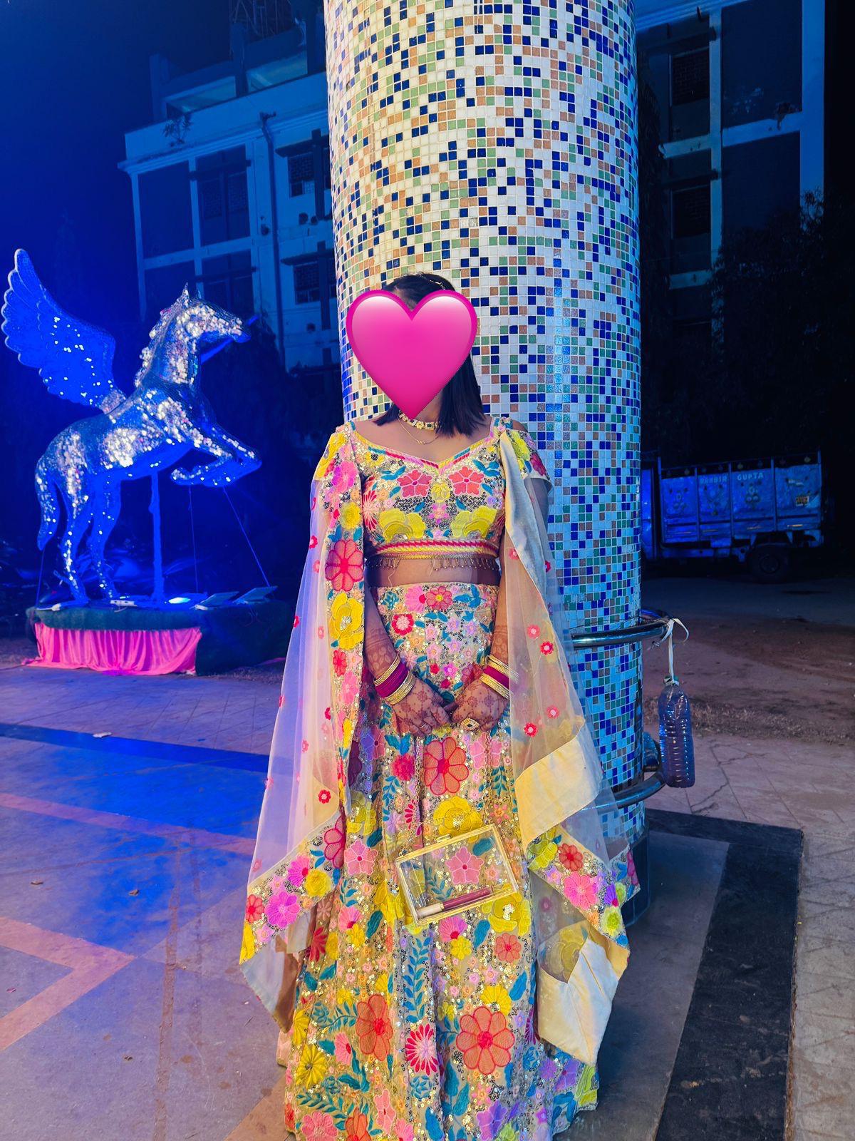 Colorful Floral Thread Embroidered Work Georgette Semi Stiched Lehenga Choli