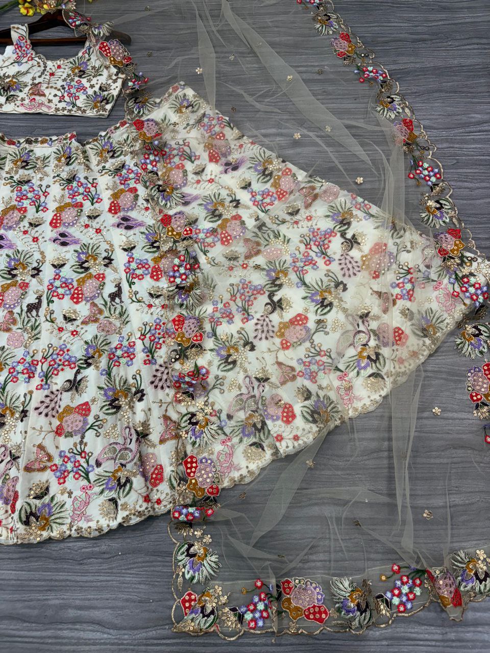 Designer Floral Work Semi Stitched Lehenga Choli