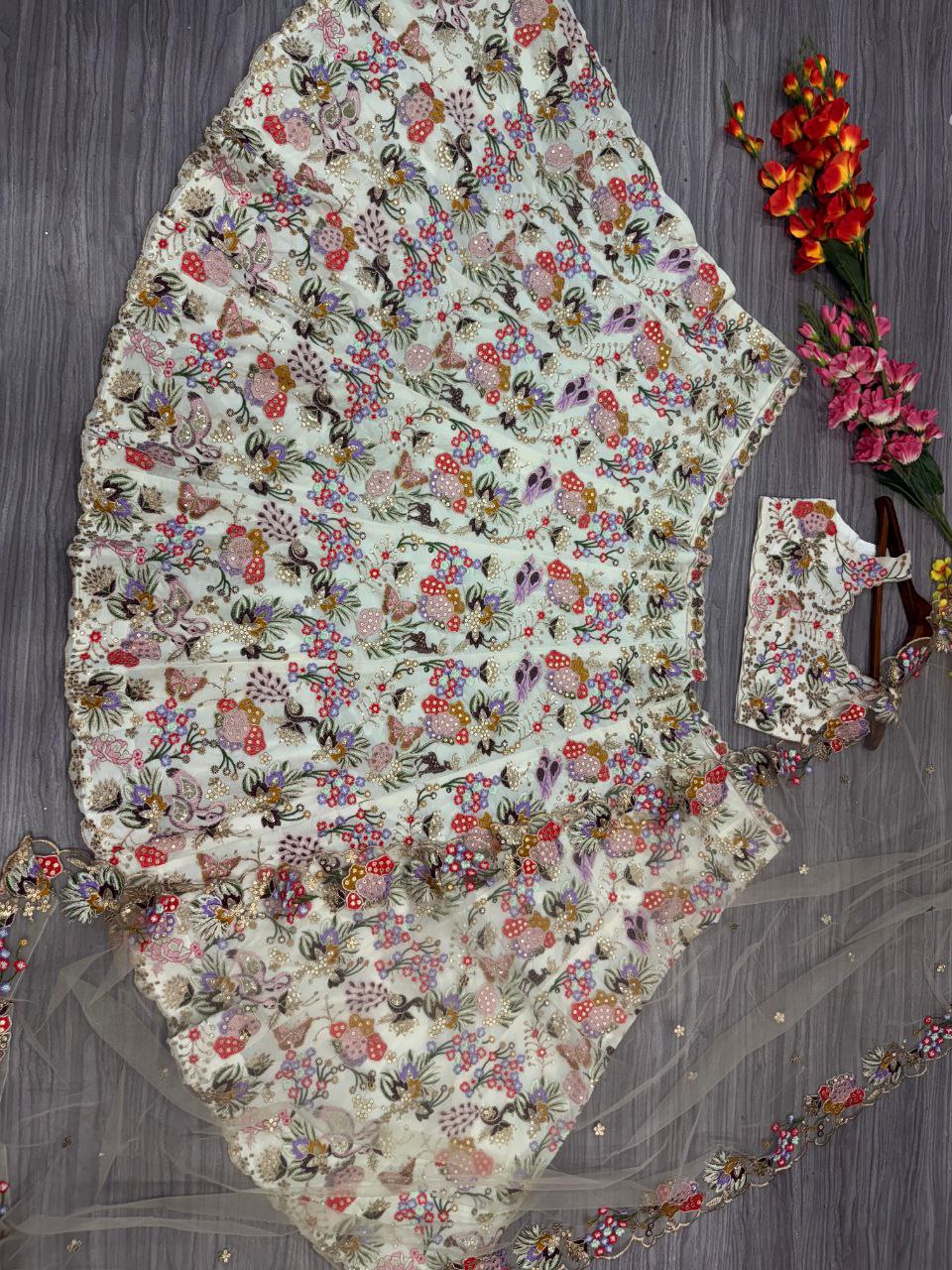 Designer Floral Work Semi Stitched Lehenga Choli
