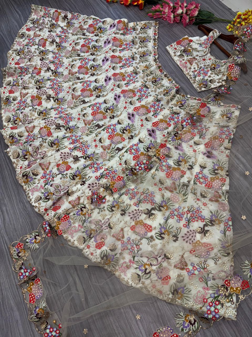 Designer Floral Work Semi Stitched Lehenga Choli