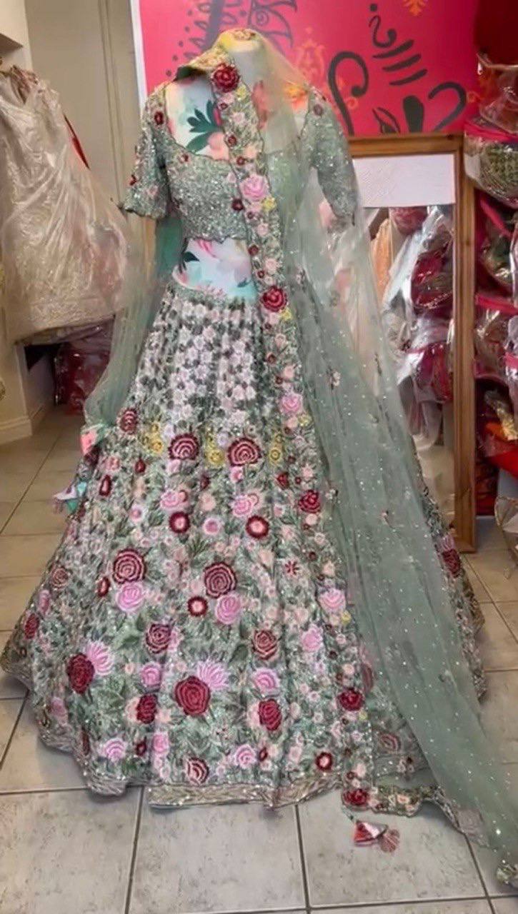 Pista Color Satin Silk Heavy Lehenga Choli