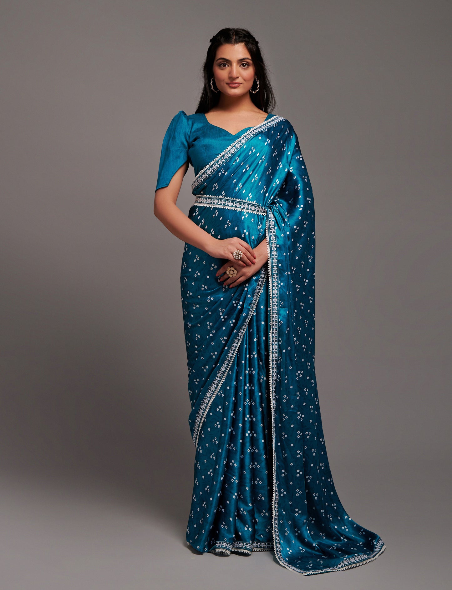 Designer Wedding Wear Satin Silk Print & Wrok Saree