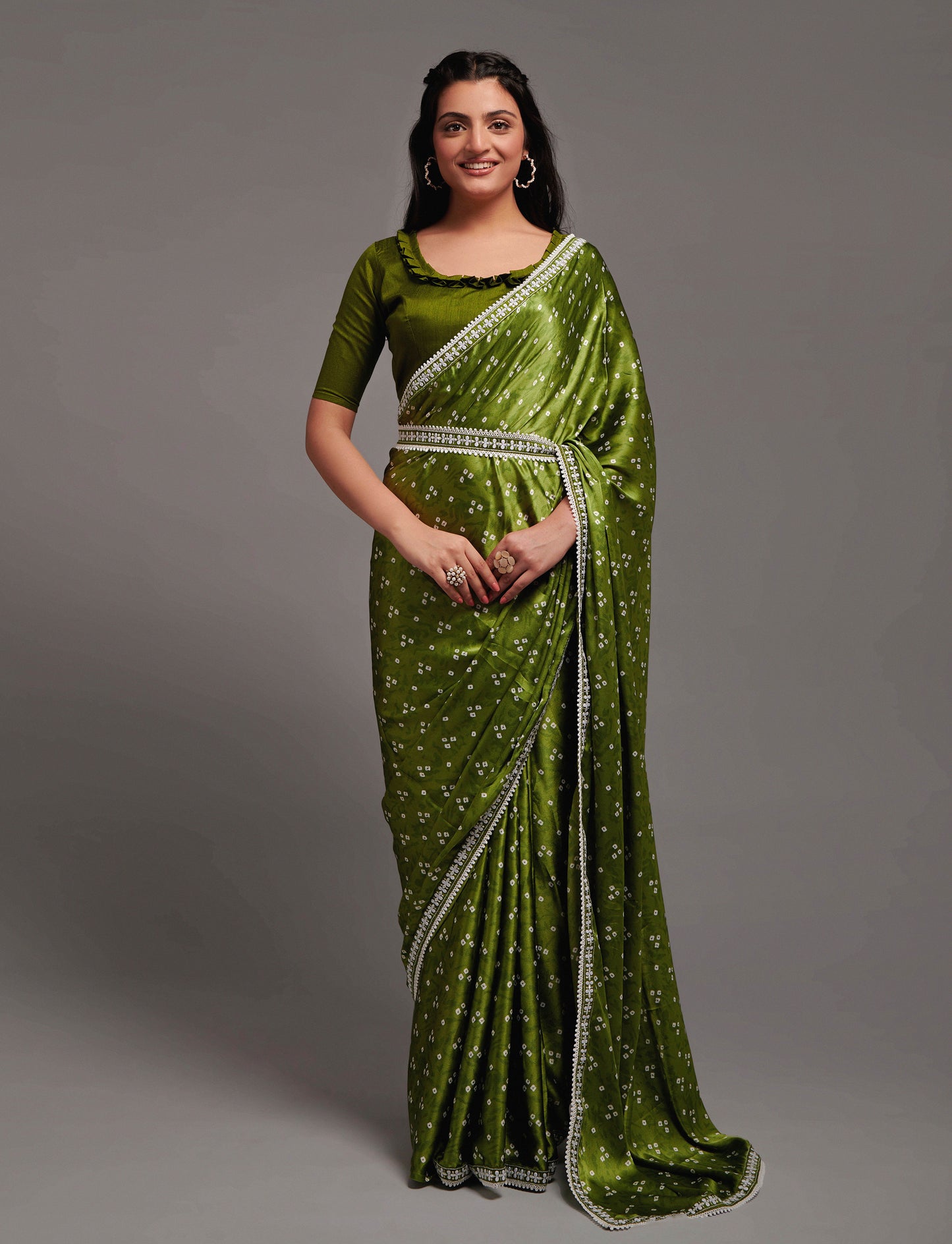 Designer Wedding Wear Satin Silk Print & Wrok Saree