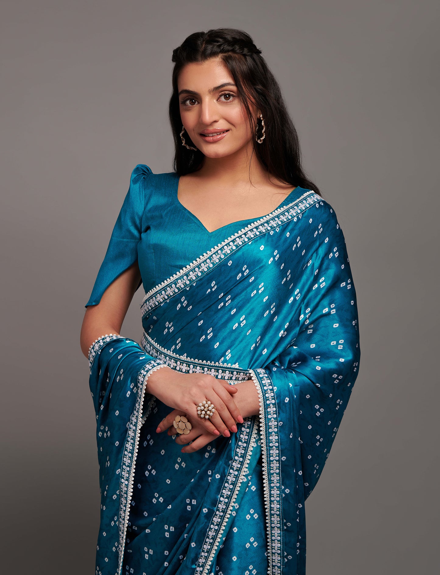 Designer Wedding Wear Satin Silk Print & Wrok Saree
