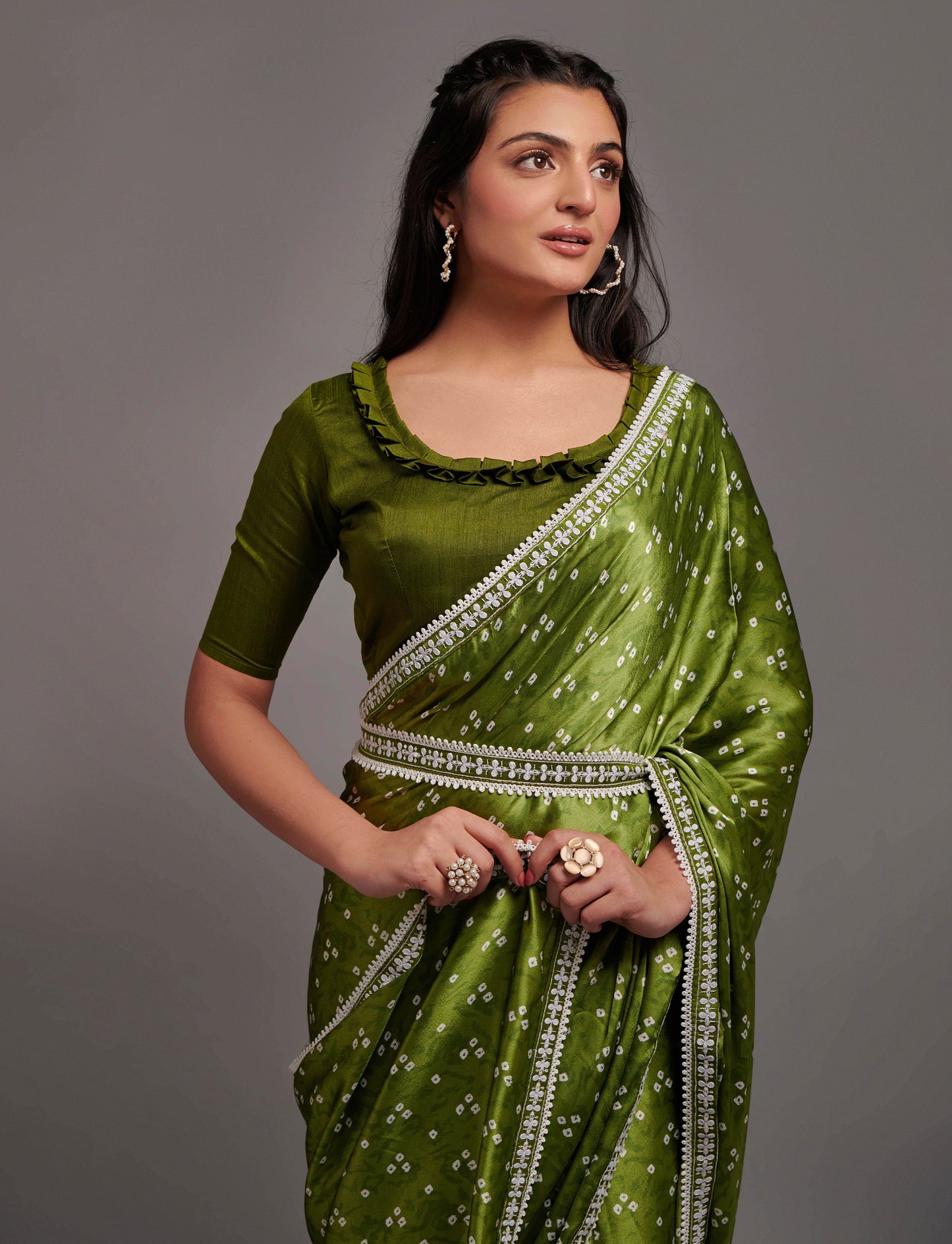 Designer Wedding Wear Satin Silk Print & Wrok Saree
