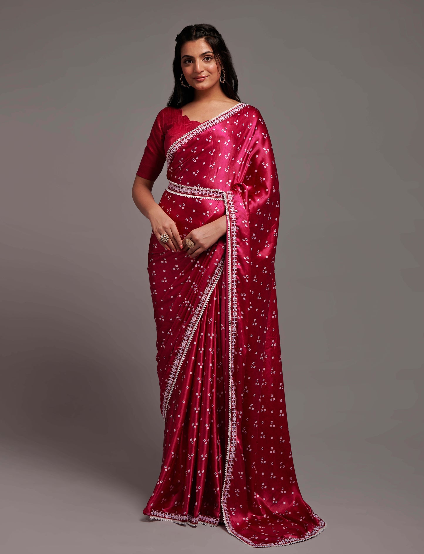 Designer Wedding Wear Satin Silk Print & Wrok Saree