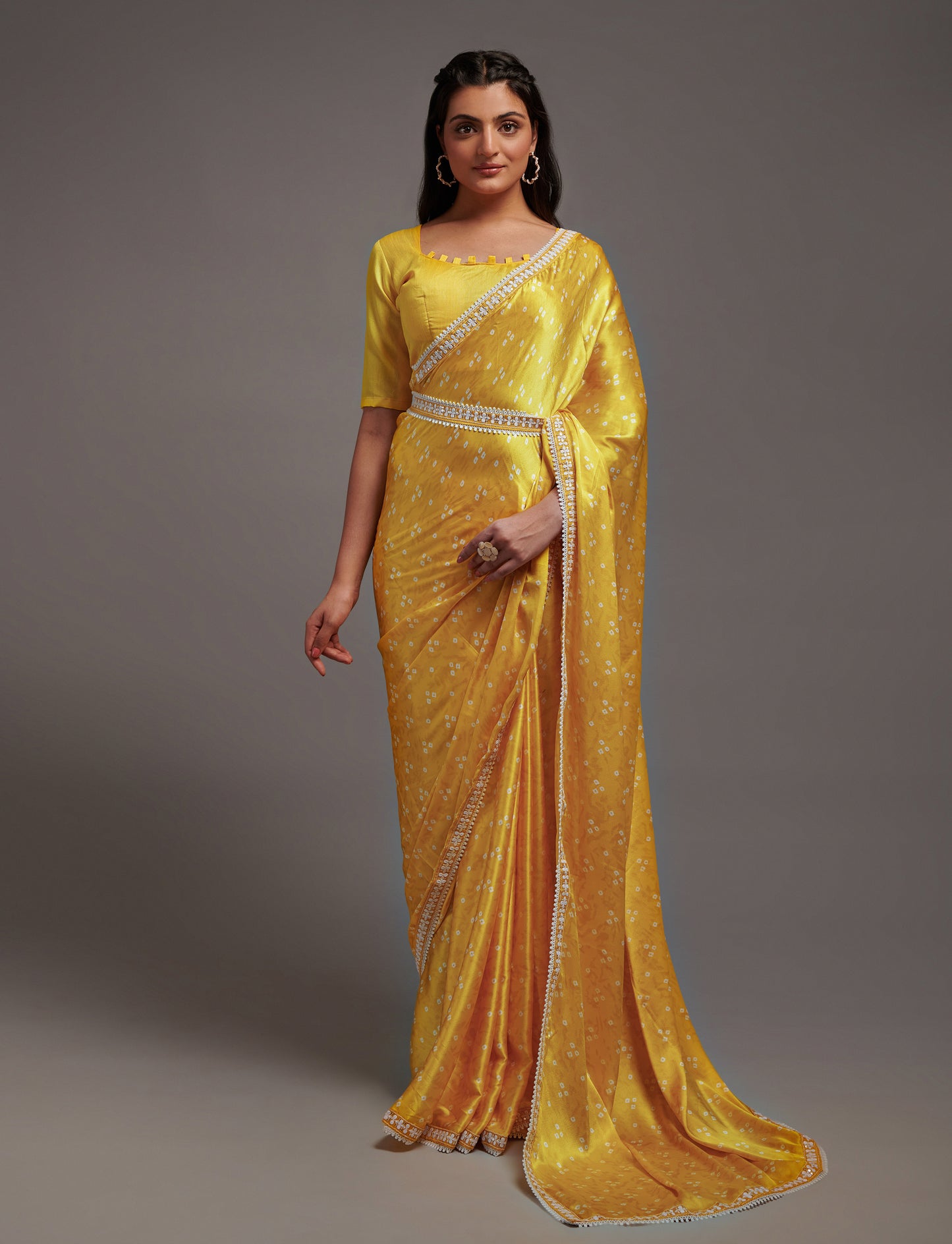 Designer Wedding Wear Satin Silk Print & Wrok Saree