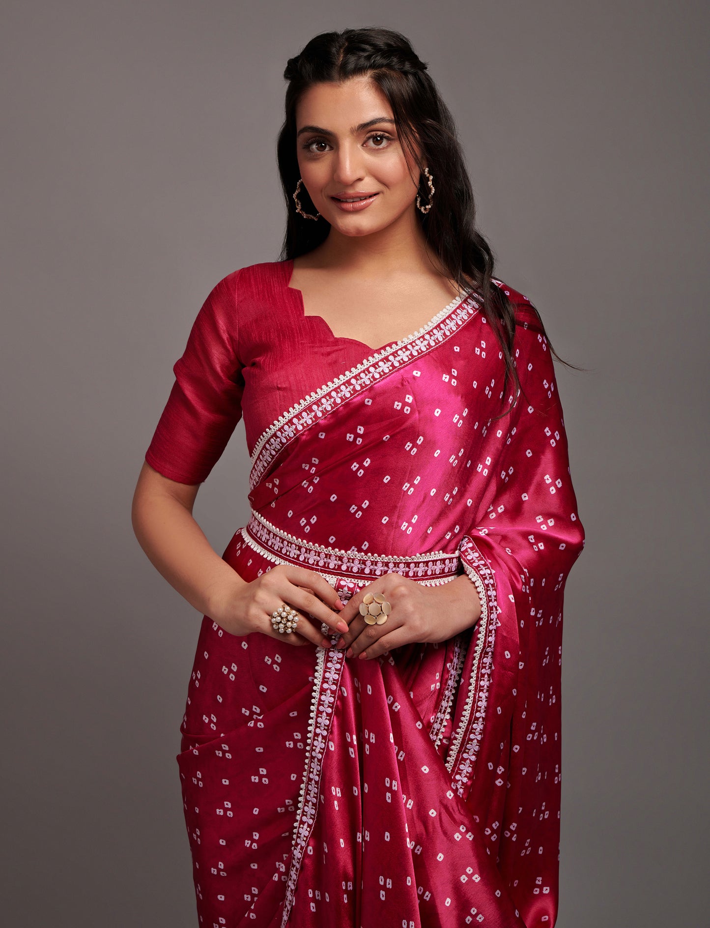 Designer Wedding Wear Satin Silk Print & Wrok Saree