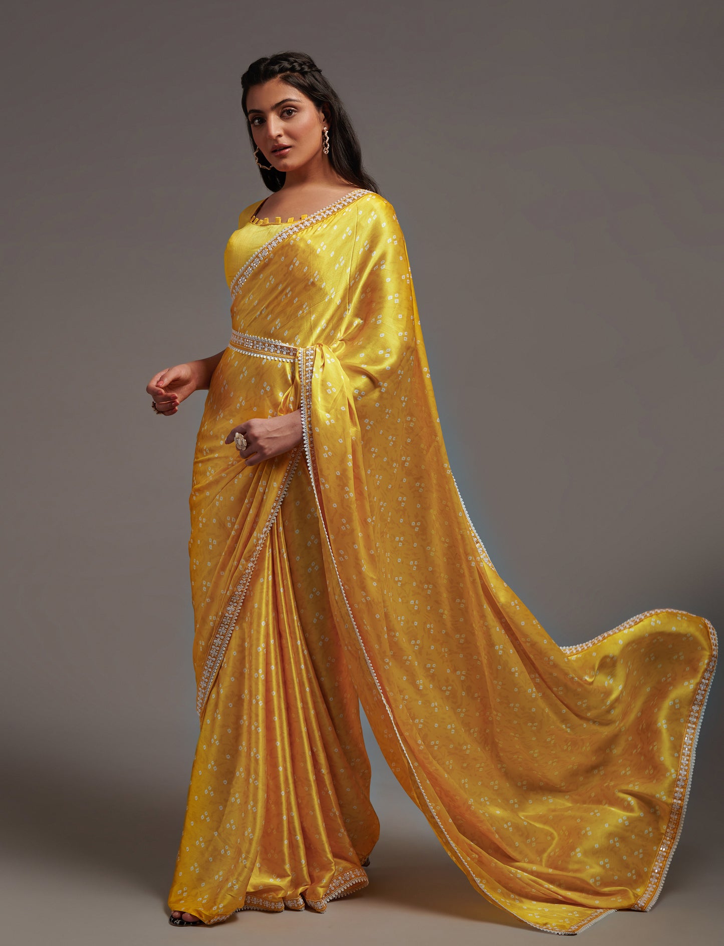 Designer Wedding Wear Satin Silk Print & Wrok Saree