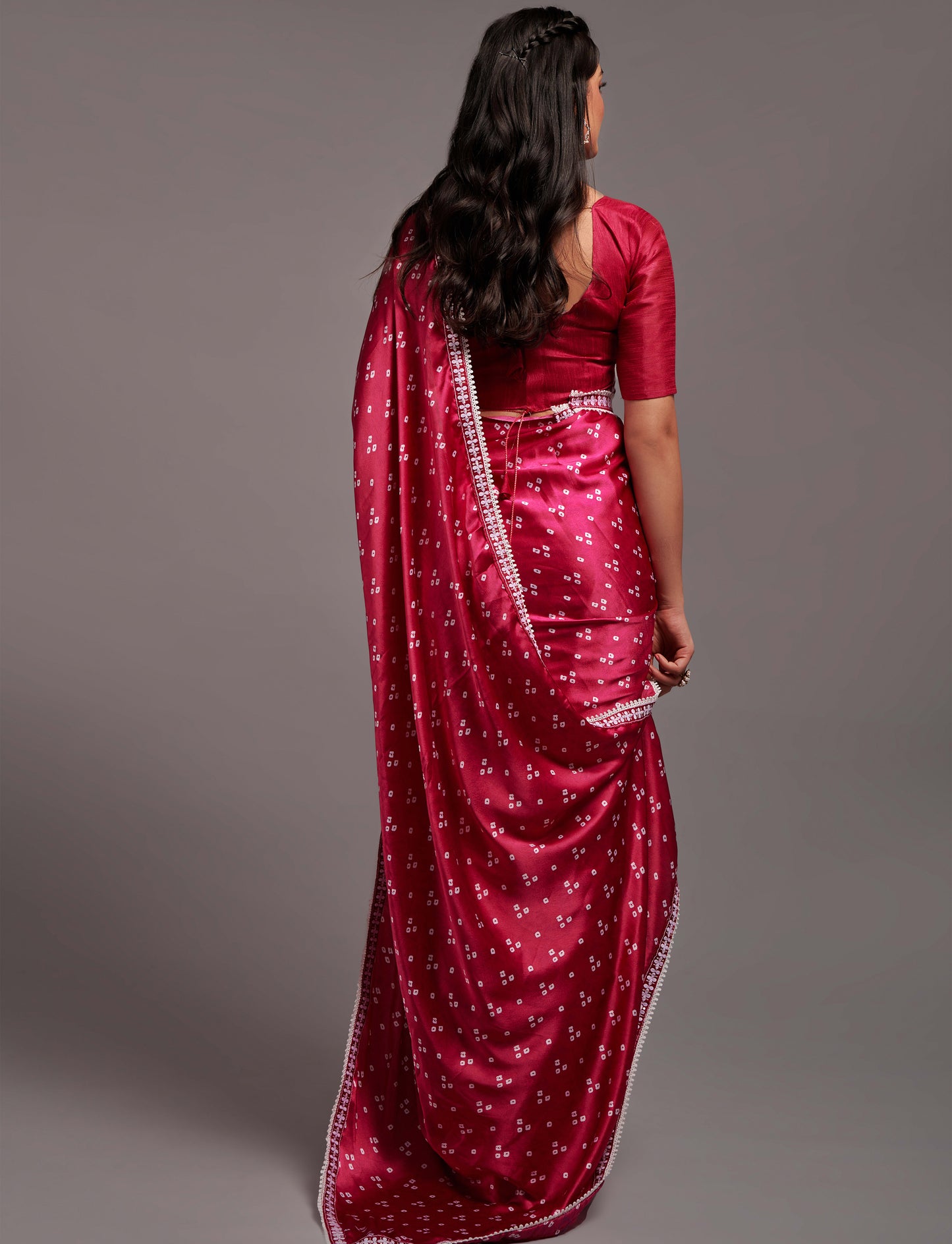 Designer Wedding Wear Satin Silk Print & Wrok Saree